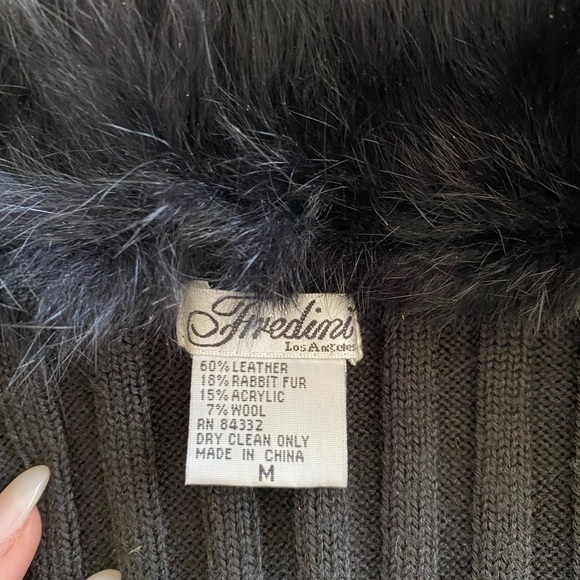 Fredini Black Suede and Rabbit Fur Zip up Vest - Picture 5 of 6